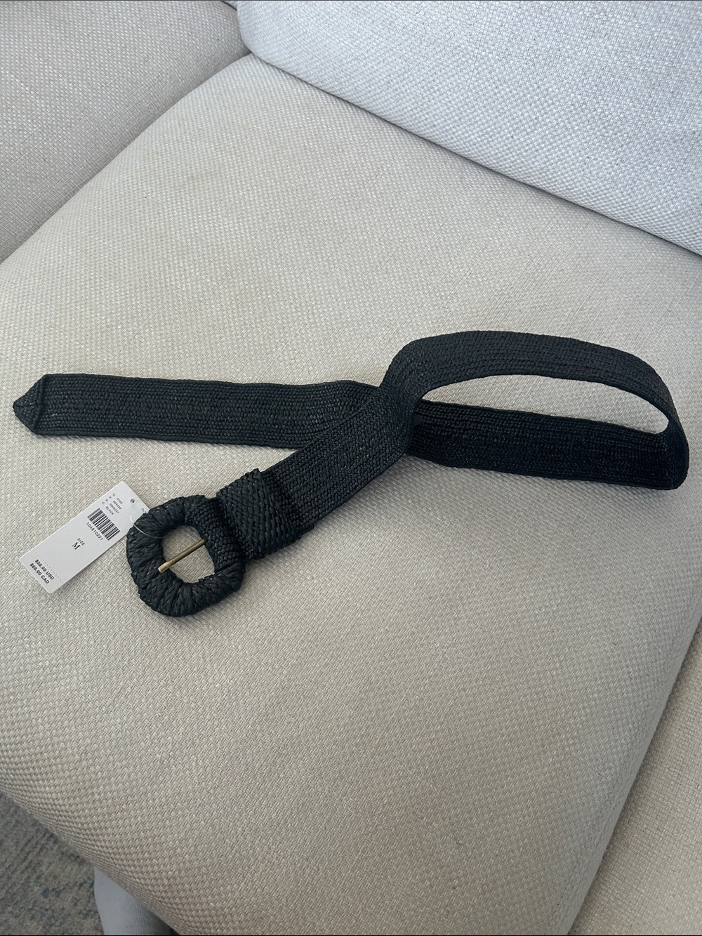 Anthropologie Black Textured Woven Belt with Round Wrapped Buckle